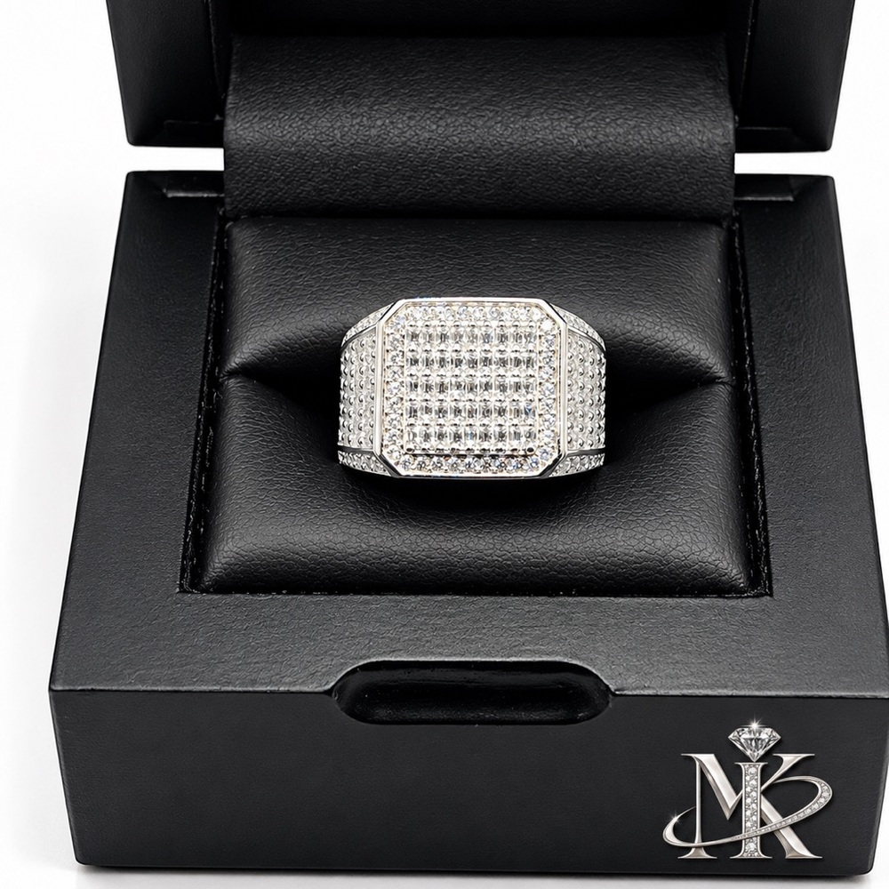 925 Sterling Silver 4.00CTW MOISSANITE Square Pave Men’s Ring Size 9